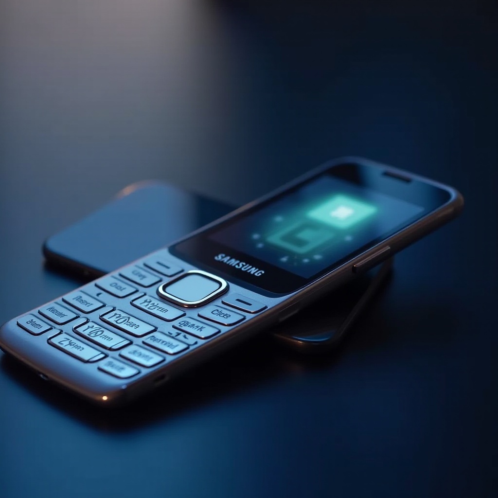 Samsung-puhelin, jossa on näppäimistö ja kosketusnäyttö